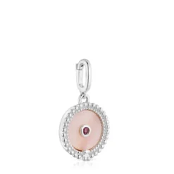 Silver medallion Pendant with nacre, rhodolite and bear motif Medallions