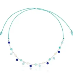 Silver, Murano glass and blue nylon Necklace Icon Glass