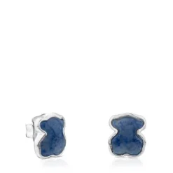 Silver New Color Earrings with Quartz with Dumortierite