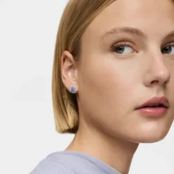 Silver New Color Earrings with Quartz with Dumortierite
