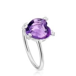 Silver Ring with amethyst Color Pills