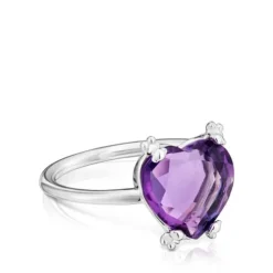Silver Ring with amethyst Color Pills