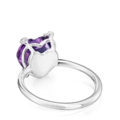 Silver Ring with amethyst Color Pills