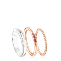 Silver, rose Silver Vermeil, Sapphire and Ruby TOUS Ring Mix Rings set