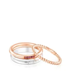 Silver, rose Silver Vermeil, Sapphire and Ruby TOUS Ring Mix Rings set