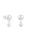 Silver St. Tropez Disco bear ball Earrings with cultured pearl
