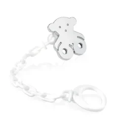 Silver Sweet Dolls Pacifier clip with big bear