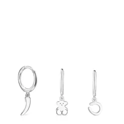 Silver TOUS Good Vibes Hooped earring Set