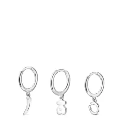 Silver TOUS Good Vibes Hooped earring Set