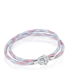 Silver TOUS MANIFESTO Elastic necklace/bracelet with pink and blue cord