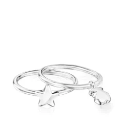 Silver TOUS Mini Icons bear-star motifs Rings set