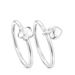 Silver TOUS Mini Icons flower-heart motifs Rings set