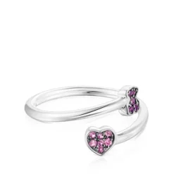 Silver TOUS New Motif Open Ring with sapphire and amethyst motifs