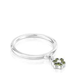 Silver TOUS New Motif Ring with chrome diopside flower