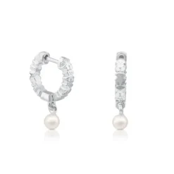 Silver TOUS Straight Hoop Earrings with Pearls