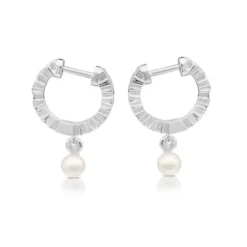 Silver TOUS Straight Hoop Earrings with Pearls