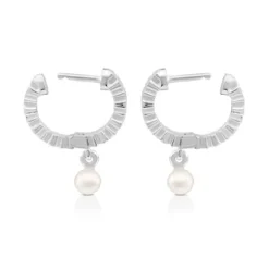 Silver TOUS Straight Hoop Earrings with Pearls