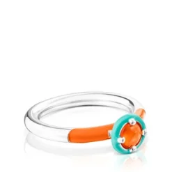 Silver TOUS Vibrant Colors Ring with carnelian and enamel