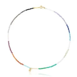 Silver vermeil Bold Bear Necklace with gemstones