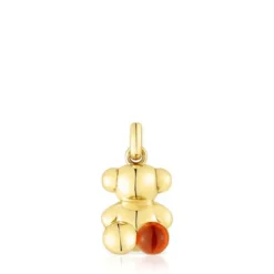 Silver vermeil Bold Bear pendant with carnelian