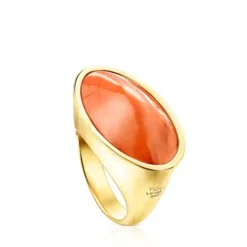 Silver Vermeil Cocktail Ring with orange Glass