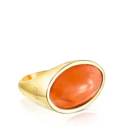 Silver Vermeil Cocktail Ring with orange Glass