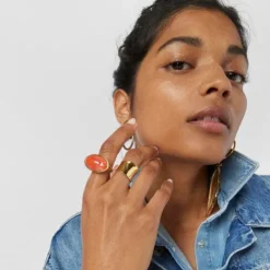 Silver Vermeil Cocktail Ring with orange Glass