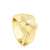 Silver vermeil flower Signet ring with cultured pearl Iris Motif