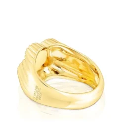 Silver vermeil flower Signet ring with cultured pearl Iris Motif