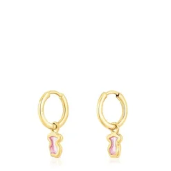 Silver vermeil Gregal pink bear hoop earrings