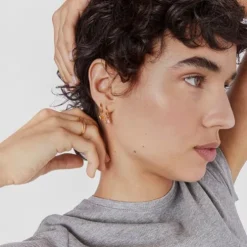 Silver vermeil Gregal pink bear hoop earrings