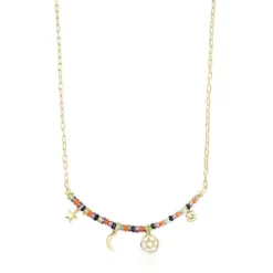 Silver vermeil Magic Nature Necklace with four charms and gemstones