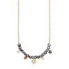 Silver vermeil Magic Nature Necklace with gray pearls and gemstones