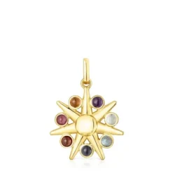 Silver Vermeil Magic Nature sun Pendant with gemstones