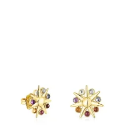 Silver vermeil Magic Nature sun Earrings with gemstones