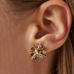 Silver vermeil Magic Nature sun Earrings with gemstones