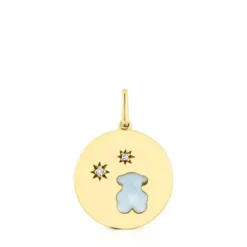 Silver vermeil Medallion pendant with diamonds and chalcedony bear Aelita