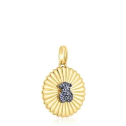 Silver vermeil Medallion with bear and iolite Iris Motif