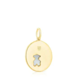 Silver vermeil Medallion pendant with diamonds and chalcedony bear Aelita