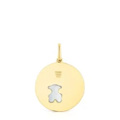 Silver vermeil Medallion pendant with diamonds and chalcedony bear Aelita
