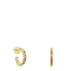 Silver Vermeil Straight Color Hoop Earrings with Gemstones