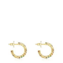Silver Vermeil Straight Color Hoop Earrings with Gemstones