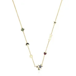 Silver Vermeil Teddy Bear Necklace with Gemstones