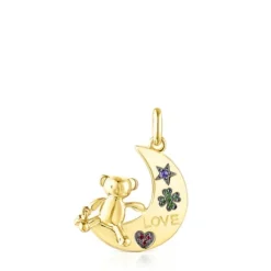 Silver Vermeil Teddy Bear moon-bear Pendant with Gemstones