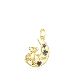 Silver Vermeil Teddy Bear moon-bear Pendant with Gemstones