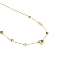 Silver Vermeil Teddy Bear Necklace with Gemstones