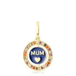 Silver vermeil TOUS Crossword Mama Mum pendant with gemstones and enamel