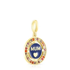 Silver vermeil TOUS Crossword Mama Mum pendant with gemstones and enamel