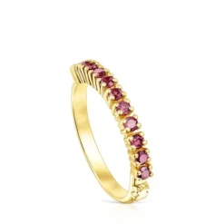 Silver vermeil TOUS Straight Half wedding ring with rhodolites