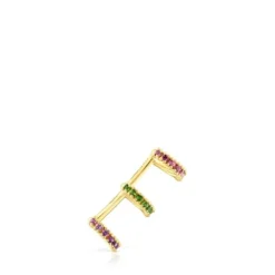 Silver vermeil TOUS Straight Triple earcuff with rhodolites, chrome diopside and gemstones